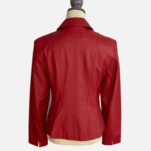 Jones New York Leather Jacket Embroidered Floral Size 8 Red Zip Lined Pockets - Picture 3 of 13